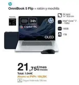 Orange Hp - omnibook 5 flip + raton y mochila oferta