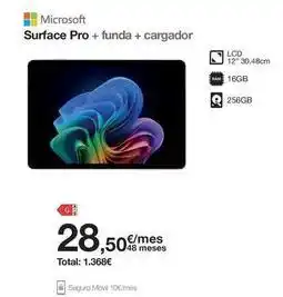Orange Microsoft - surface pro + funda + cargador oferta