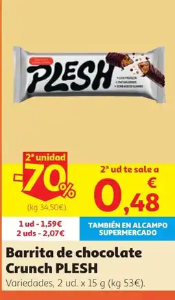 Alcampo PLESH Barrita de chocolate Crunch oferta
