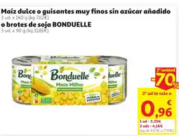 Alcampo BONDUELLE Maíz dulce o guisantes muy finos sin azúcar añadido o brotes de soja oferta