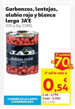 Alcampo JA'E Garbanzos, lentejas, alubia roja y blanca larga oferta