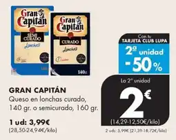 Supermercados Lupa Gran Capitán Queso en lonchas curado o semicurado oferta