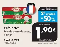 Supermercados Lupa President rulo de queso de cabra oferta