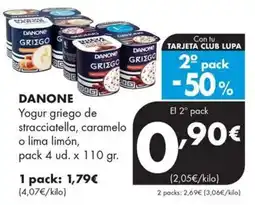 Supermercados Lupa Danone yogur griego de stracciatella, caramelo o lima limón oferta