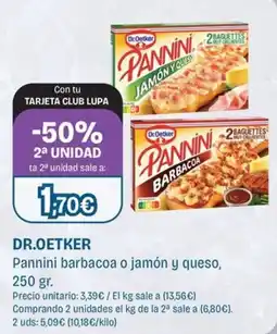 Supermercados Lupa Dr.Oetker Pannini barbacoa o jamón y queso oferta
