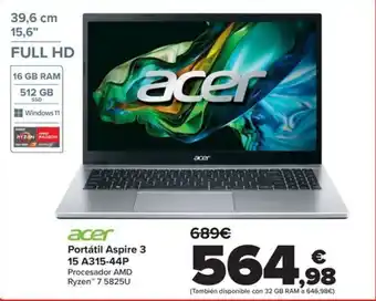 Acer Portátil Aspire 3 15 A315-44P