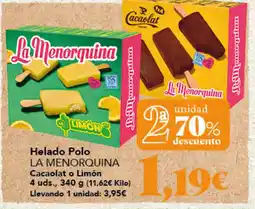 Gadis La Menorquina helado polo cacaolat o limón oferta