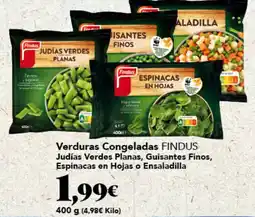 Gadis Findus verduras congeladas judías verdes planas guisantes finos espinacas en hojas o ensaladilla oferta
