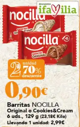 Gadis nocilla barritas original o cookies&cream oferta