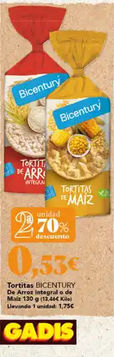 Gadis Bicentury tortitas de arroz integral o de maiz oferta