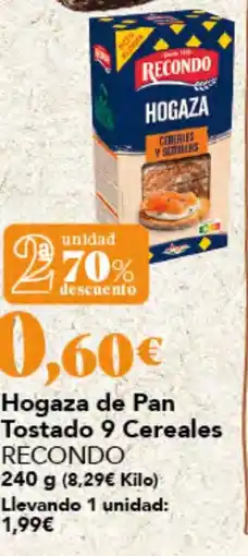 Gadis Recondo hogaza de pan tostado 9 cereales oferta