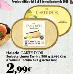 Gadis Carte d'or - helado sorbete limon tarrina 500g o vainilla tarrina oferta