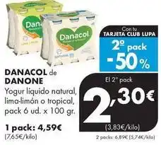 Supermercados Lupa Danacol de danone - yogur líquido natural, lima-limón o tropical oferta