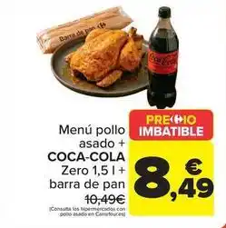 Carrefour Coca-cola - menú pollo asado + zero + barra de pan oferta