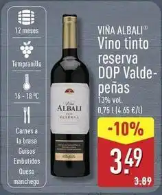 ALDI Viña albali - vino tinto reserva dop valdepenas oferta