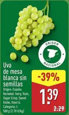 ALDI Uva de mesa blanca sin semillas oferta