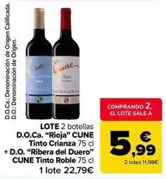 Carrefour Market Cune - lote 2 botellas d.o.ca. rioja oferta