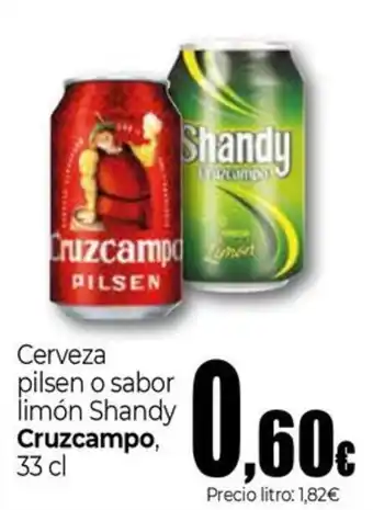 Cruzcampo cerveza pilsen o sabor limón Shandy