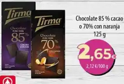 SPAR Lanzarote Tirma chocolate puro-dark 85% cacao o 70% con naranja oferta