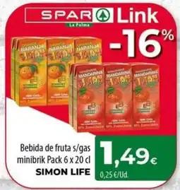 Spar La Palma simon life bebida de fruta s/gas oferta