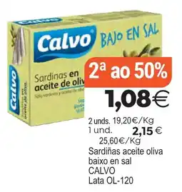 Supermercados Aquí Calvo sardinas en aceite de oliva bajo en sal oferta