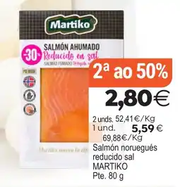 Supermercados Aquí Martiko salmón ahumado reducido en sal oferta