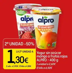 Dialprix alpro yogur sin azucar mango o frutos rojos oferta