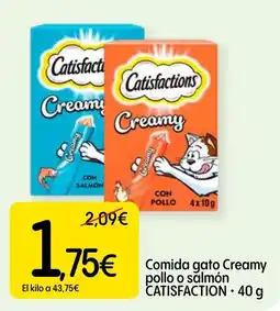 Dialprix Catisfactions comida gato Creamy pollo o salmón oferta