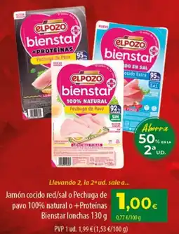 Spar Tenerife elpozo bienstar jamón cocido red/sal o pechuga de pavo 100% natural o +proteínas oferta