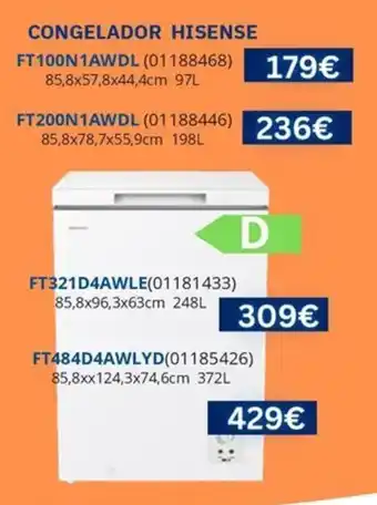Congelador hisense ft100n1awdl