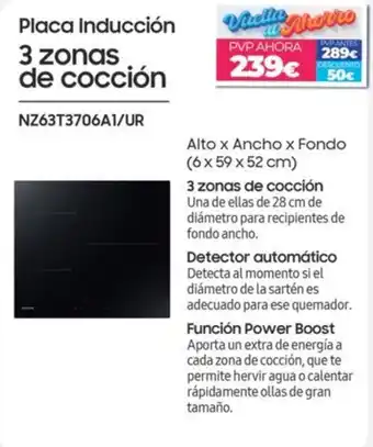 Placa Inducción 3 zonas de cocción NZ63T3706A1/UR