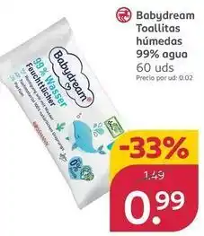 Babydream - toallitas húmedas 99% agua