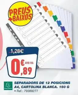 Bureau Vallée Exacompta - separadors de 12 posicions a4, cartojina blanca. 160 g oferta