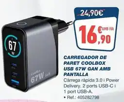 Bureau Vallée Coolbox - carregador de paret usb 67w gan amb pantalla oferta