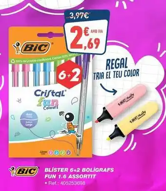 Bic - blister 6+2 boligrafs fun 1.6 assortit