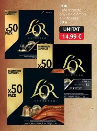 L'OR café ristretto onyx o colombia en cápsulas