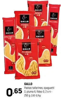 Coviran Gallo pastas tallarines, spaghetti 3, pluma 6, fideo 0, 2 o 4 oferta