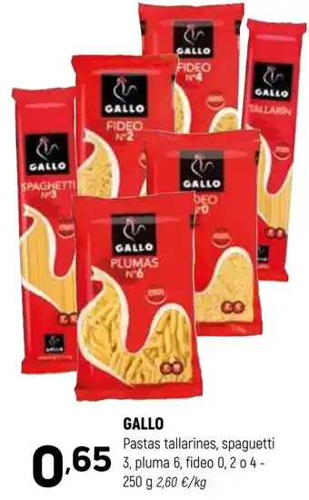 Gallo pastas tallarines, spaghetti 3, pluma 6, fideo 0, 2 o 4