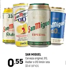Coviran San Miguel Cerveza original, 0'0, Radler o 0'0 limón lata oferta