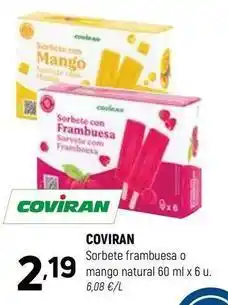 Coviran Coviran - sorbete frambuesa o mango natural oferta