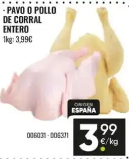 Family Cash Pavo o pollo de corral entero oferta