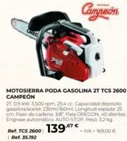 Coferdroza Campeón motosierra poda gasolina 2t tcs 2600 oferta