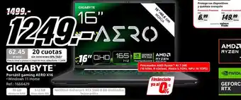 MediaMarkt gigabyte portátil gaming aero x16 oferta