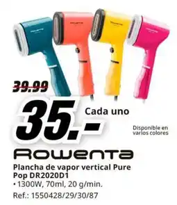 MediaMarkt Rowenta plancha de vapor vertical pure pop dr2020d1 oferta