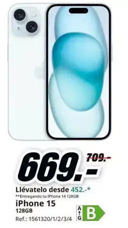 MediaMarkt iphone 15 128gb oferta
