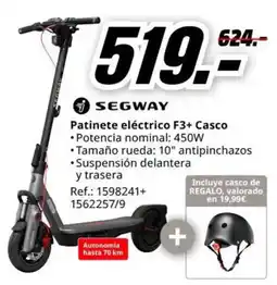 MediaMarkt Segway patinete eléctrico F3+ casco oferta