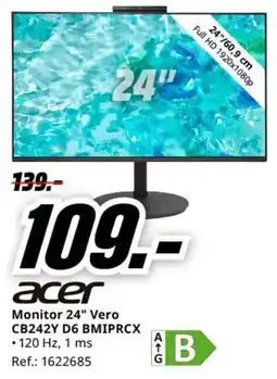 MediaMarkt acer monitor 24" vero cb242y d6 bmiprcx oferta