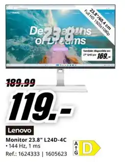 MediaMarkt Lenovo Monitor 23.8" L24D-4C oferta