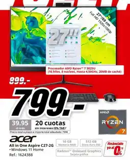 MediaMarkt Acer all in one aspire c27-2g oferta