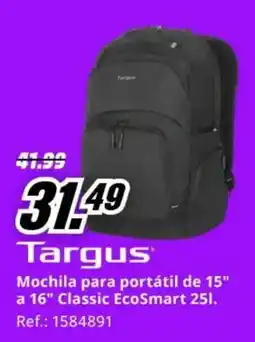 MediaMarkt Targus Mochila para portátil de 15" a 16" Classic EcoSmart 25l oferta